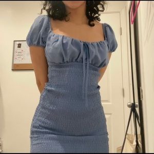 Ribbed Milkmaid Ruched Dress